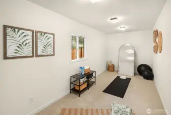 Currently staged as a work out space, this additional room offers so much flexibility for home office, kids play room, TV Den or more. Originally part of the garage the space was converted in 1995. Would be very easy to return to garage space if new owner preferred. Electric wall heater behind the mirror.