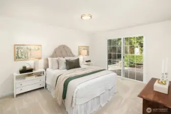 Nice sized primary suite, with sliding doors to patio giving easy access to the hot tub. Brand new ensuite three-quarter bath not shown.