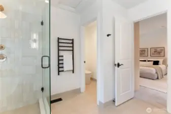 Towel warmer and "smart toilet" with bidet