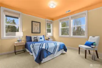 Second bedroom on the upper level has views of the Puget Sound.