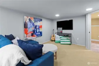 Great room in the basement is a perfect spot to watch the game or hang out with family and friends.