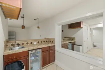 Mini-Fridge, Sink, and Prep Space.