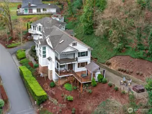 Aerial view of main house (front) and guest cottage (back)