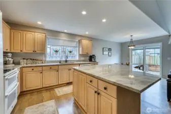Kitchen with large island with seating