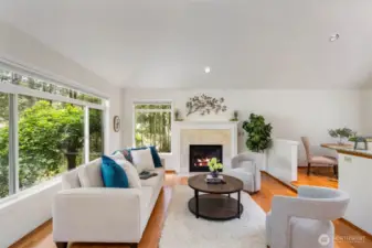 Main living room (family room #2) with natural gas fireplace.