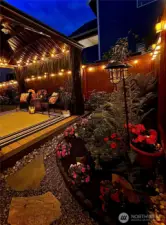 Gazebo has option to be enclosed with screen or curtains, separate track for both.