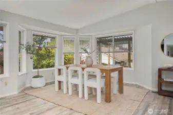 The spacious dining area is perfect for hosting dinner guests.