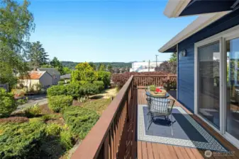 Wrap around view deck with marina, water and moutain views