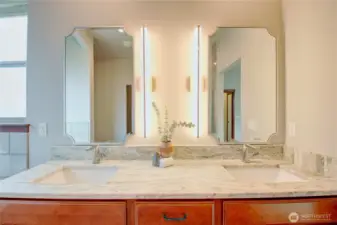 Primary bath with double vanity.