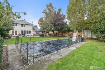 The is a pad for an above ground pool. Pool is included in the shed. Or you could turn this space into anything you want.