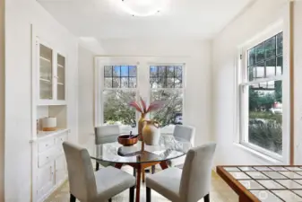 Dining room with built-in hutch.