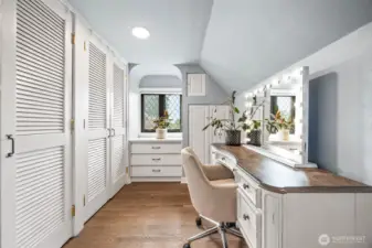 Charming enclaves and built-ins with dual closets.