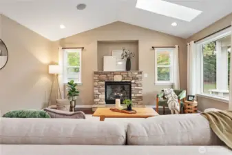 Built in audio system in the living room, kitchen, den, and even the back patio!