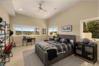 Large #3 bedroom with view of Lake Washington and mountain.