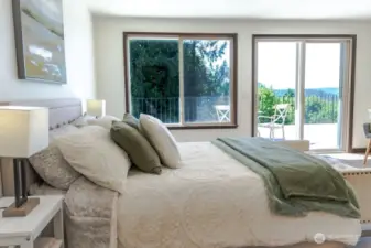 Primary looking toward the view deck. Can you imagine waking up to this each morning?!