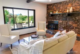Grand stone fireplace, and beautiful views out of every window!