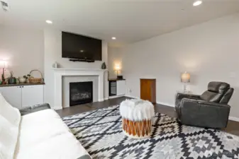 Family room with added cabinetry for extra storage