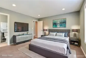 Here's your large primary with ensuite bath, so roomy, your oasis! ***Virtually Staged***