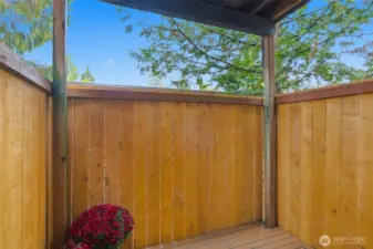 This charming deck off of the living room is perfect for a grill!