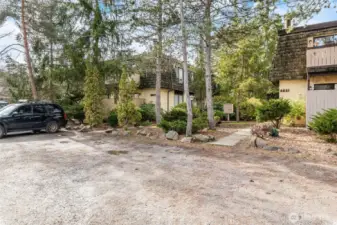 In the front of the building is a huge graveled area for guest parking!