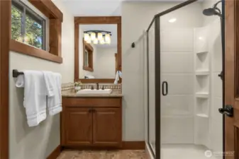 Upstairs hall bathroom with nice-sized shower.
