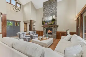 Stone to Ceiling Fireplace with Solid Walnut Mantel