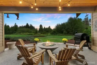 Extended Covered Patio with Plumbed In Custom Copper FirePit