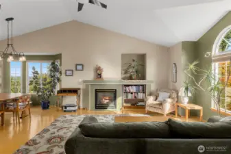 Tall ceilings, AC and ceiling fan keeps the home comfortable in teh summer and cozy up to the fireplace in the cooler months.