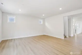 Looking from kitchen into adjoining family room.