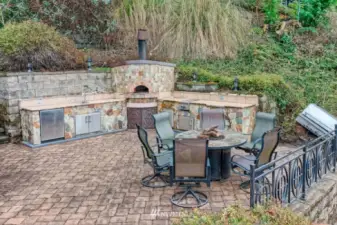 Patio with pizza oven