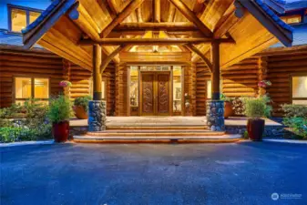 Grand front entry with Canadian Red Cedar.