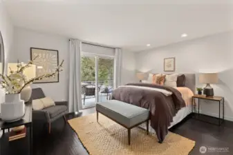 Primary bedroom. Big enough for a king bed (queen bed shown)