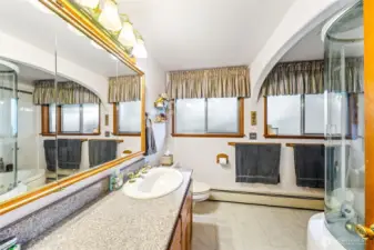 Granite countertops, marble flooring