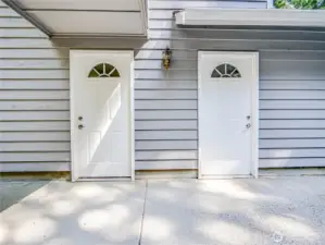 door on left to bonus or studio and door on right to garage