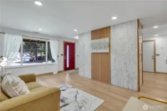 Overhead halo can lights make the home gleam...