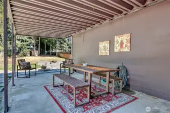 Outdoor covered picnic area.
