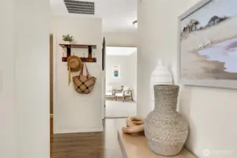 hallway to powder room and office/flex space