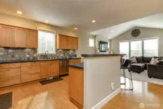 expansive kitchen with eat- in island