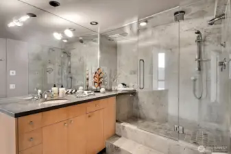 Beautiful primary bath- lovely respite from the world.