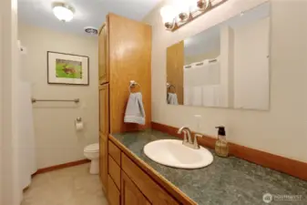 Main bathroom with tub-shower combo