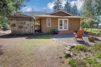 River rock patio off of family room