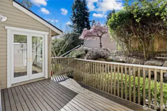 Large west facing deck off the living room and dinning room.