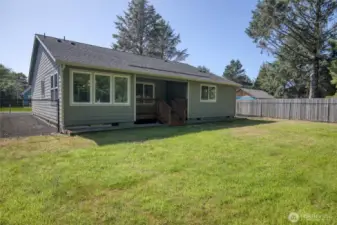 Back yard is spacious and private.