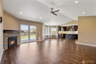 Large Great Room looking out to backyard & kitchen