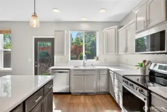 Kitchen with door to the backyard