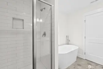 Primary Soaking Tub and Walk-in Shower