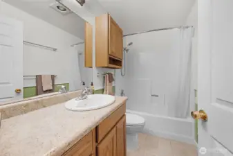 Full bath with heated tile floors