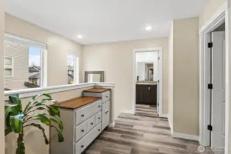 Another angle of the upstairs area. To the right is the first bedroom.