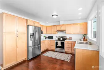 Soft close cabinets and stainless steel appliances.