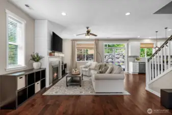The gas fireplace adds warmth during the cooler days while the ceiling fan keeps air flow during the heat spells.